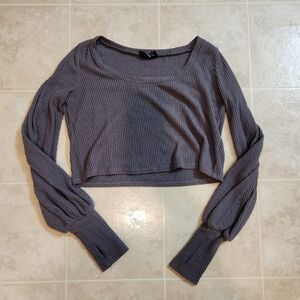 Out From Under Puff Sleeve Gray Crop Top